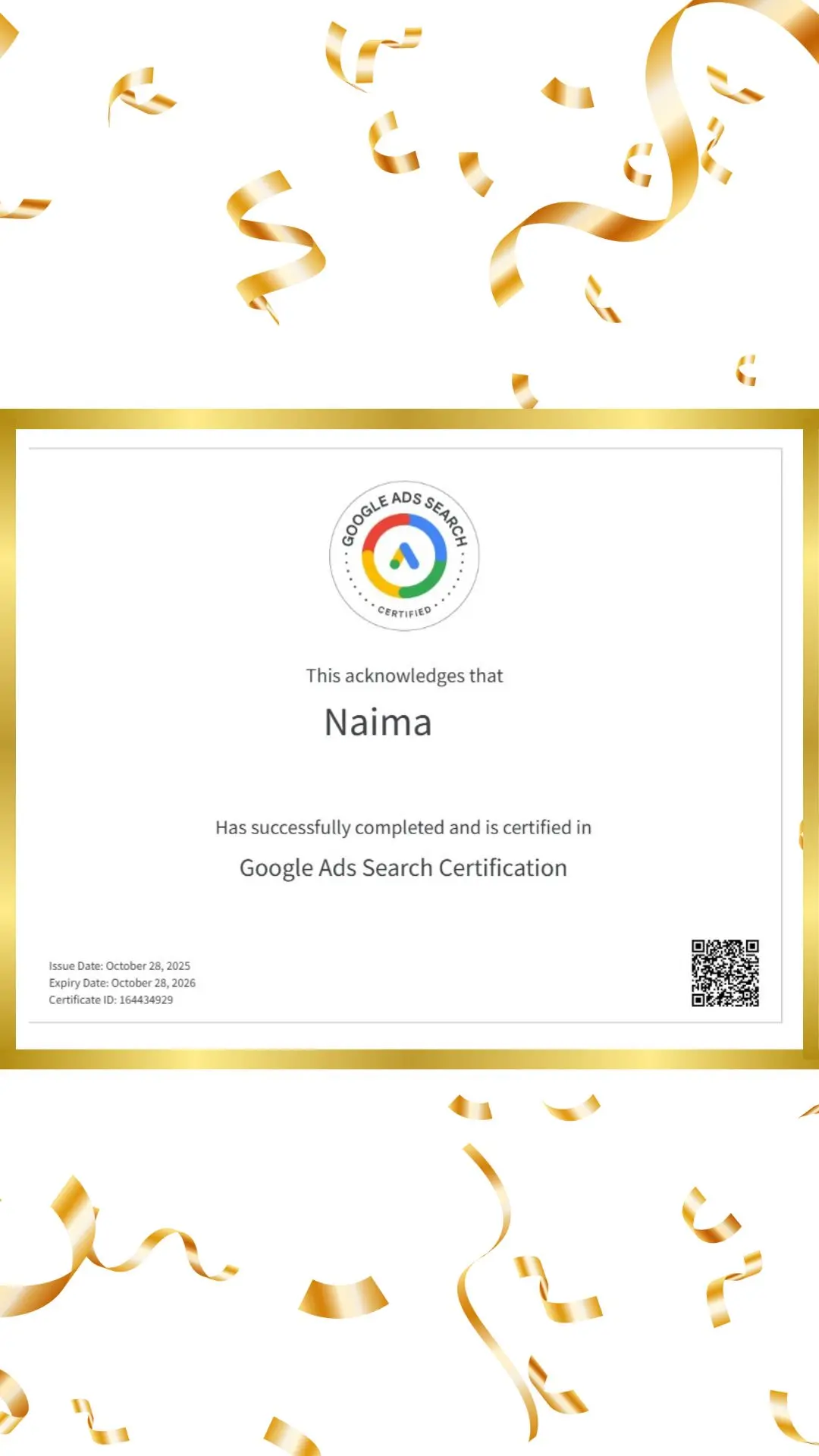 Google Ads Search Certification for search advertising expertise