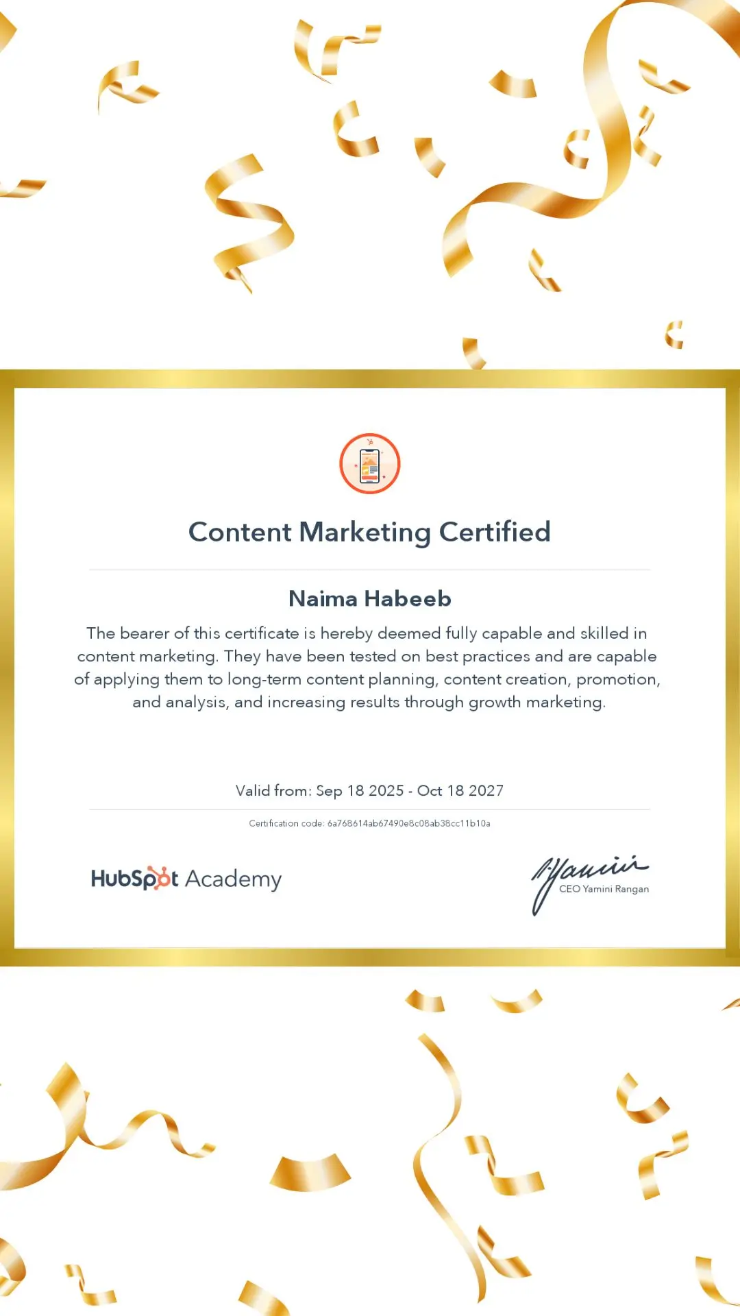 HubSpot Content Marketing Certification for content strategy expertise