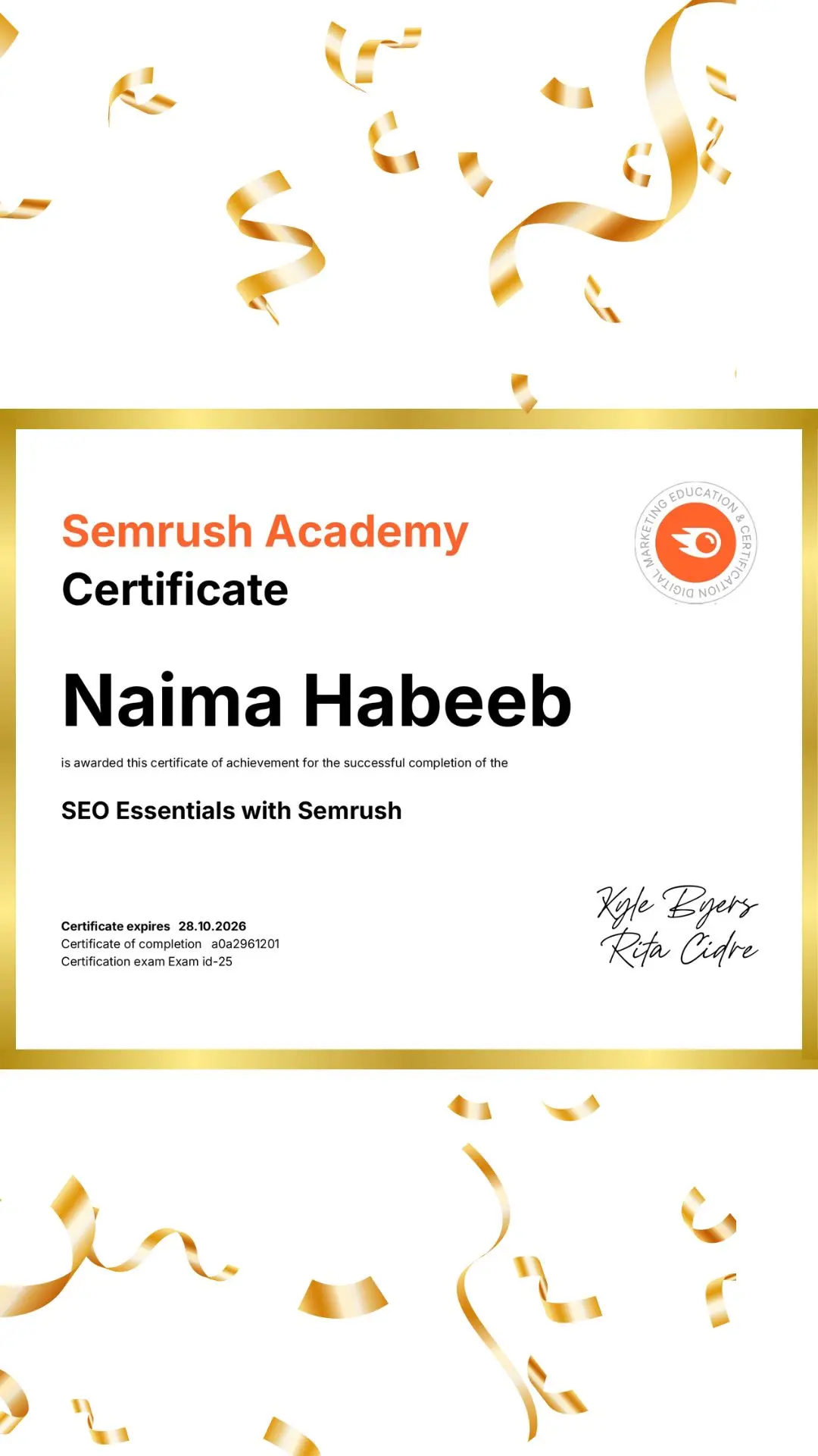 SEMrush SEO Essentials Certification for search engine optimization skills